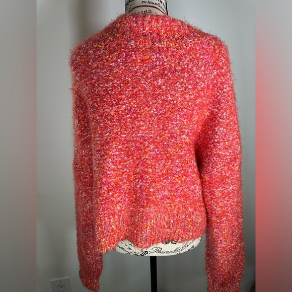 NWT Free People Stardust Pullover Sweater L Red Fuzzy Cropped Mock Neck Cozy Boh - Picture 7 of 11